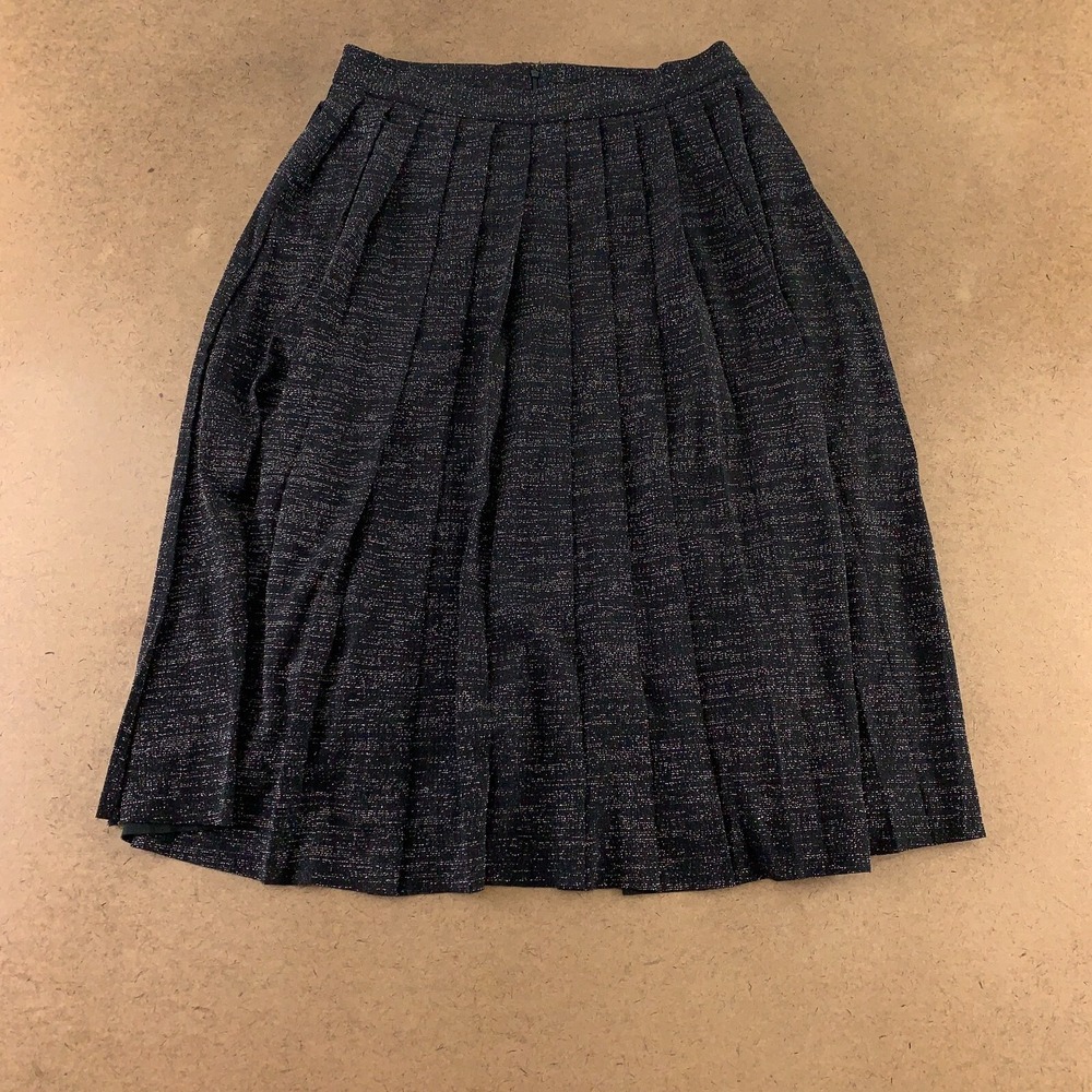 P.T.A. Women's Size Medium Black Silver Glitter Knit Pleated Midi Skirt NWT